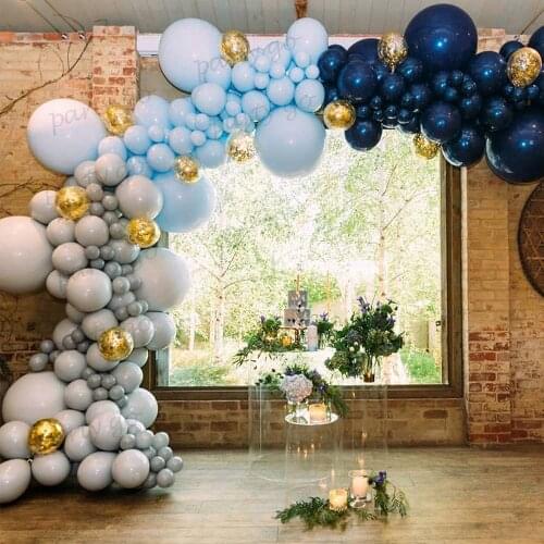 162pcs Navy Ink Blue Macaron Blue Gray Latex Balloons Garland Arch Kit Wedding Birthday Party Gold Confetti Globos Baby Shower