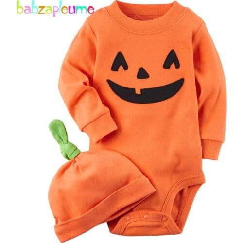 Babzapleume 2PCS/Halloween Jumpsuit Infant Clothes Cute Baby Girls Boys Long Sleeve Bodysuits+Hats Newborn Clothing Sets BC1159