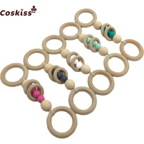 5pcs Wooden Teether Montessori Play Gym Hand Baby Teether DIY Baby Nursing Accessories