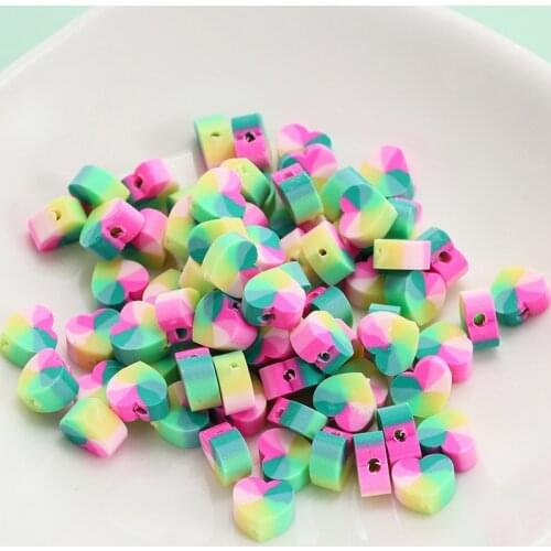 50Pcs Colorful Heart Shape Clay Beads Polymer Chip Disk Loose Spacer Beads for Necklace Bracelets Jewelry Making DIY Supplies