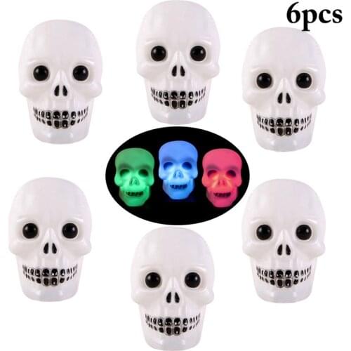 6pcs Skull Mix LED Halloween Lighting Flash Light Scary Night Light Bedroom Luminous lamp for Fun Halloween Party Decoration