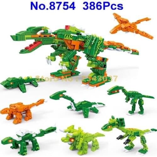 8754 386pcs 8in1 Jurassic Dinosaur Tyrannosaurus Rex Building Blocks Toy