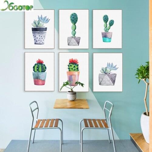 Watercolor Green Plant Flowers Cactus Succulent Nordic Style Garden Wall Art Diamond Painting Diy Full Mosaic Embroidery YY2237