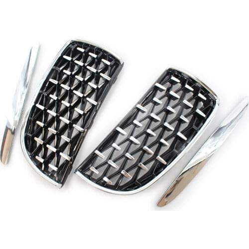 A Pair Diamond Style Car Racing Grill for BMW E90 E91 3 Series 2005-2012 Front Kidney Replacement Grilles Auto Accessories