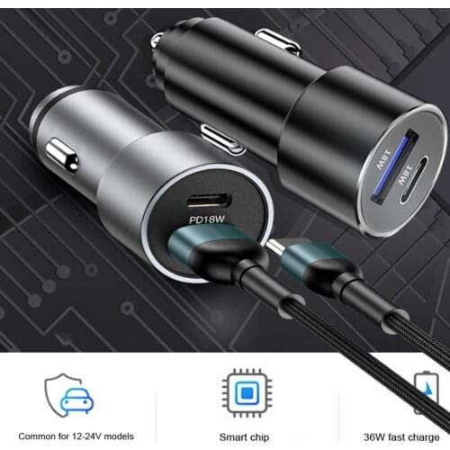 Car Charger QC3.0 PD 18W Type-C USB Phone Charger for Xiaomi Samsung IPhone 12 11 Pro 7 8 Plus Mobile Phone Adapter Car-Charger