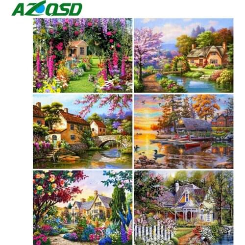 AZQSD Full Drill Diamond Painting House Garden Handicraft 5D Diy Diamond Embroidery Landscape Mosaic Rhinestones Pictures Kits