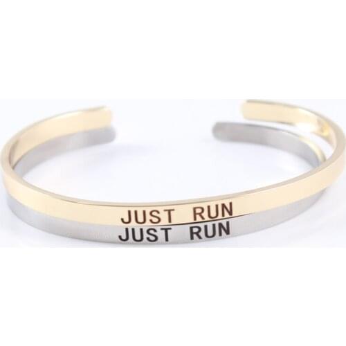 JUST RUN Cuff Bracelets Stainless Steel Bangle Bracelets for Women Men Engraved Mantra AdjustableTrendy Jewelry Birthday Gifts