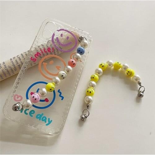 AOMU Fashion Cute Candy Color Resin Cartoon Smiley Chain Personality Detachable Lanyard Mobile Phone Beads Chain for Couples