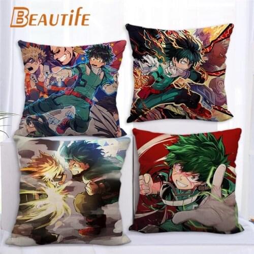Custom My Hero Academia Pillowcase Cartoon Wedding Decorative Cotton Linen Pillow Case For Home Pillow Cover 45X45cm One Side