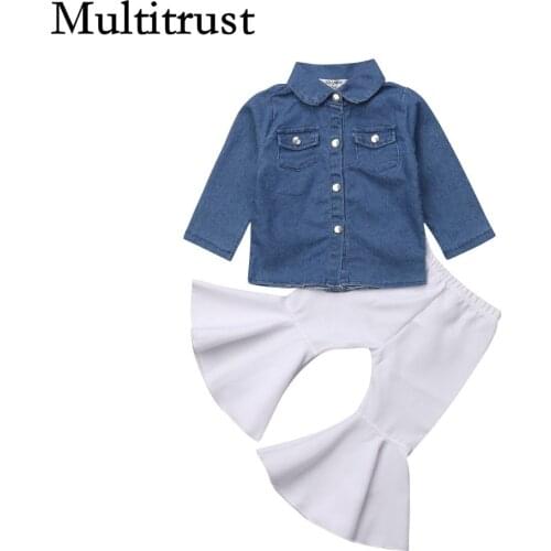 Citgeett Toddler Flared Pants Outfits Kid Baby Girl Denim Top T-shirt+Loose Leggings Autumn Fashion Clothes