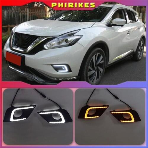 1 Pair DRL Daytime Running Lights For Nissan Murano 2015 2016 fog lamp cover 12V Daylight with yellow turn signal