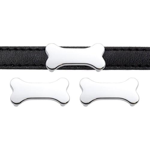 10PCS 10mm Enamel Silver Dog Bone Slide Charms Slide Beads DIY 10mm Bracelets Wristbands,Belt Straps Pet Name Collar