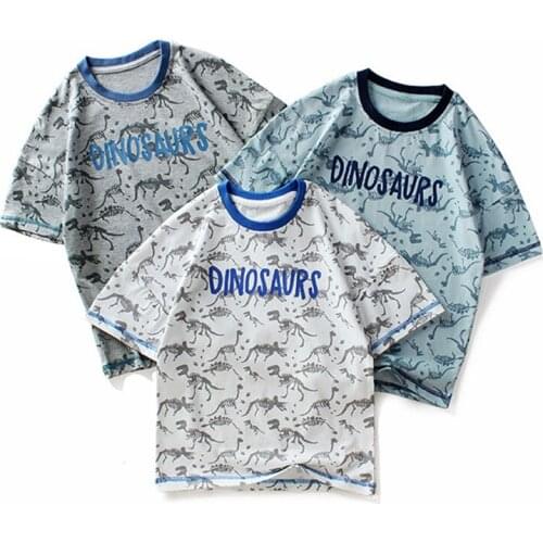 Print Dinosaur T-Shirt For Boys Summer Fashion Teenager Kids Short Sleeve Tops For School Boy 6 8 10 12 14 Year Children Clothes