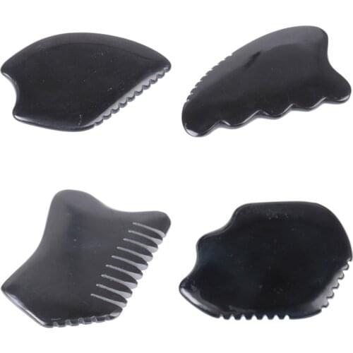 Natural Obsidian Gua Sha Tool Face Care Slimming Scraper Board Sawtooth Head Massage Natural Stone Facial-Lifting Neck Beauty