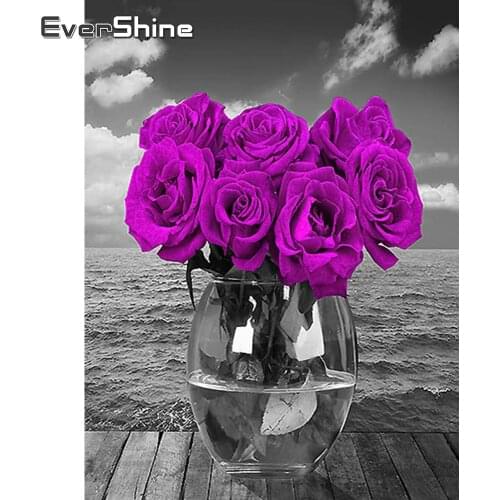 EverShine 5D Full Drill Square Diamond Embroidery Rose Diamond Painting Vase Picture Mosaic Cross Stitch Wall Decor