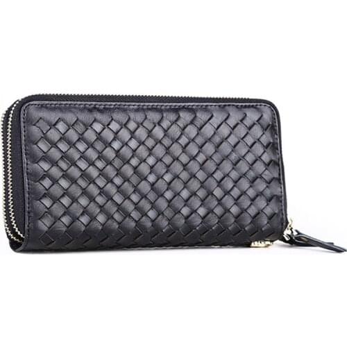 Fashion Luxury Genuine Leather Men Wallet Women Purse Knitted Money Clip Male Clutch Leather Wallet Men Coin Bag Cluch Bag