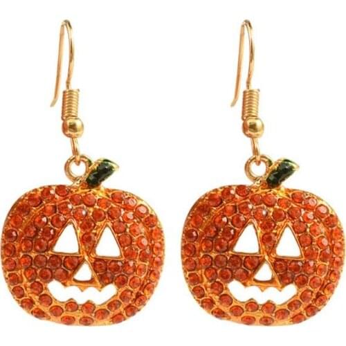 Crystal Smiling Face Pumpkins Drop Earrings Jack O Lantern Halloween Jewelry