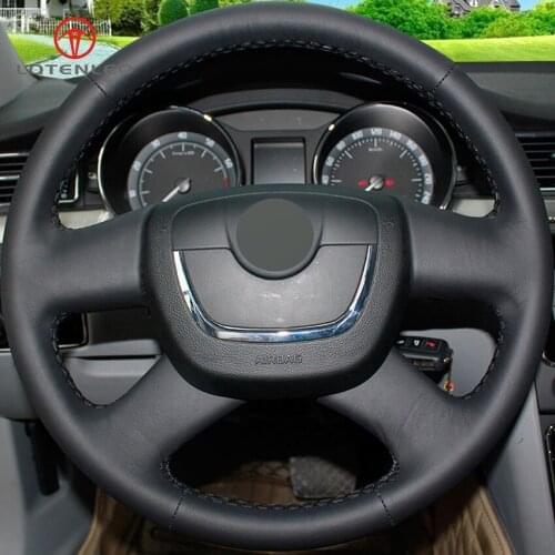 LQTENLEO Black Genuine Leather Car Steering Wheel Cover for Skoda Octavia Yeti Superb 2008-2013 Citigo Roomster Fabia 2009-2012
