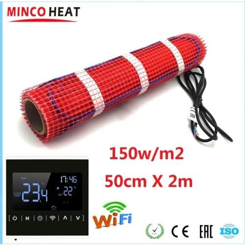 MINCO HEAT 50cmX2m 1m2 Underfloor Heating Warm Mat 150w/m2 Electric Heater Under Tile with Smart WiFi Thermostat