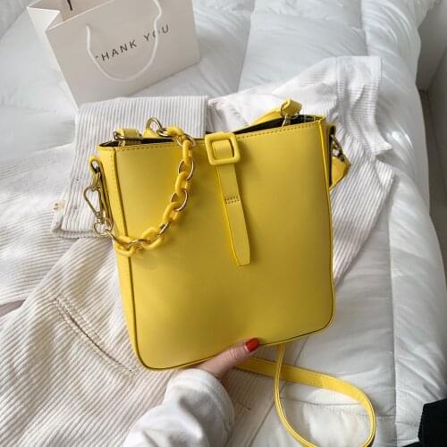 Youth Shoulder Bag New 2021 Summer Women Crossbody Bag Yellow Artificial Leather Light Female Bucket Bag Candy Colors For Girl