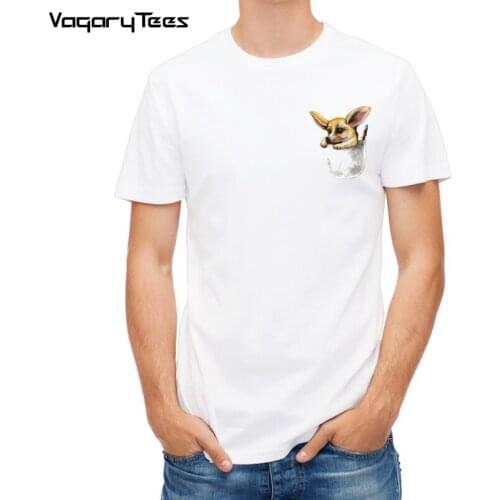New fashion animal design t-shirt fashion men T-Shirt Cute Sketch Pocket Fennec Fox print casual Tees Summer Tops