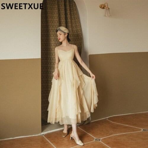SWEETXUE 2021 Summer New Girl Spaghetti Strip Dress Irregular Super Fairy Seaside Holiday Sexy Elegant Dress Vestidos Robe Femme