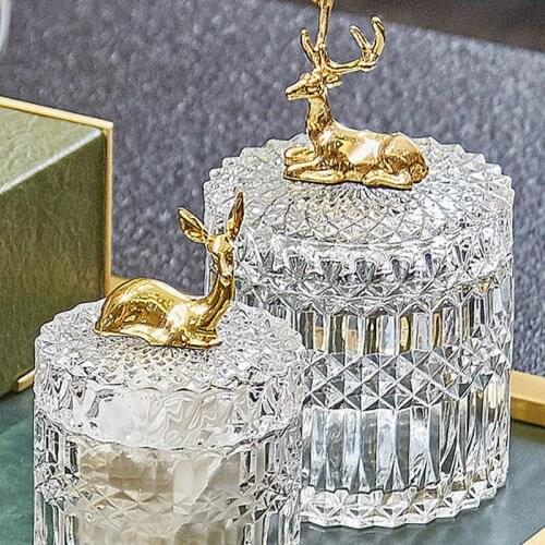 Gilded Glass Storage Jar Candy Snacks Jars Jewelry Elk Organizer Tank Living Room Ornaments Embossed Home Decoration Modern