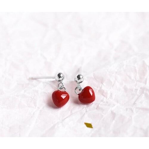 Romantic Red Heart Pure 925 Sterling Silver Stud Earrings For Women Trendy Valentine Earring Party Gifts Girls Fashion Jewelry