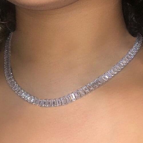 Luxury Iced Out Crystal Zircon Necklace Rectangle Choker for Women Men Hip Hop Jewelry Bling Bling Thick Necklace Tennis Chain