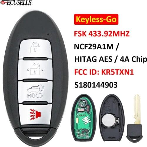 Keyless-go Smart Key ( SUV ) FSK 433.92Mhz NCF29A1M / HITAG AES / 4A Chip FCC ID: KR5TXN1 S180144903 For Nissan Fits Pathfinder