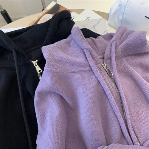 Thin Women Hoodies with Zipp Spring Autumn 2021 New Loose Solid Color Long Sleeve Cardigan Korean Women Outerwear Coat