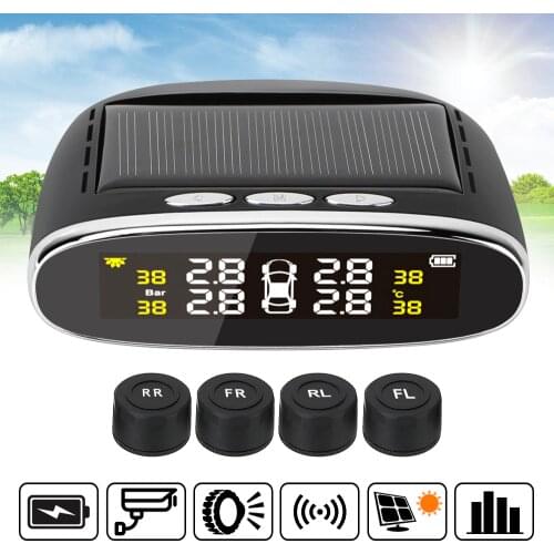 TPMS Car Tire Pressure Alarm Monitor System Real-time Digital TMPS LCD Display Display Solar Power TPMS with 4 Sensors