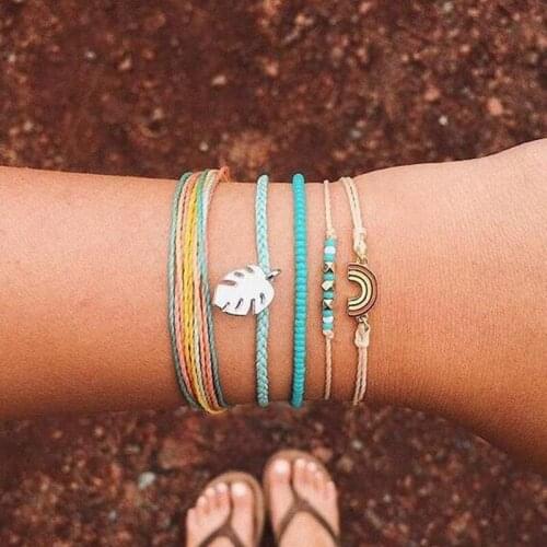 YADA 5 PCS/SET Rainbow Bracelets&Bangles For Women Leaf silver color Bracelet Charm Friendship Crystal Jewelry Bracelet BT200236