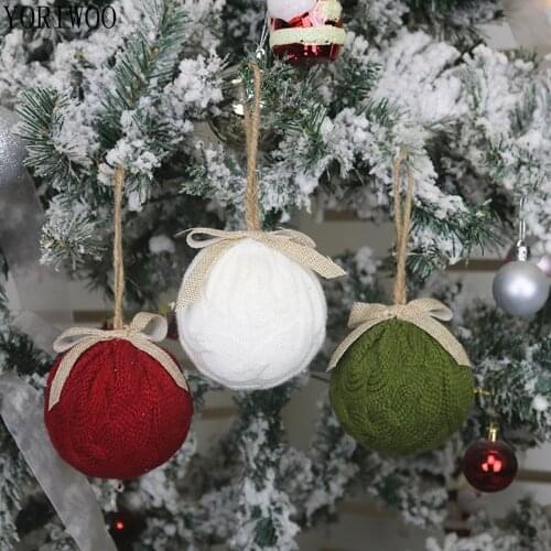 YORIWOO 2pcs Knitted Ball Hanging Ornaments Merry Christmas Decorations for Home 2020 Xmas Tree Pendants Happy New Year Gifts