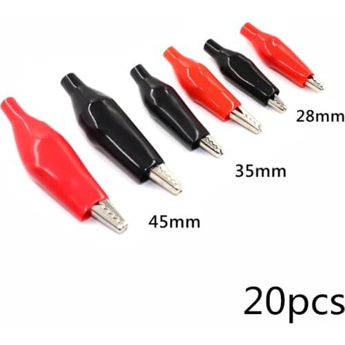 20 Pcs 28MM 35MM 44MM Black Red Soft Plastic Coated Testing Probe Mini Alligator Test Clips