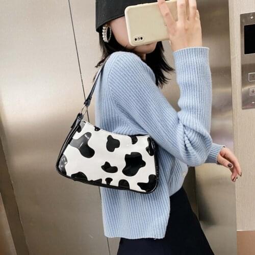 2021 New Adorable Cow Black and White Handbag Zipper Fine Workmanship Faux Leather Women Cow Print Shoulder Bag for Work