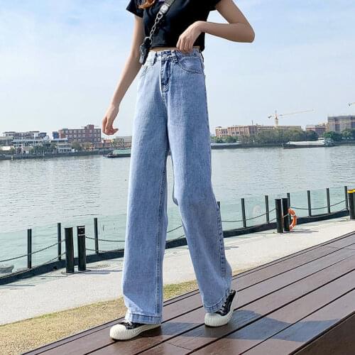 Womens Wide-Leg Jeans High Waist Versatile Slimming Pendant New Loose Korean Style Student Straight Trousers