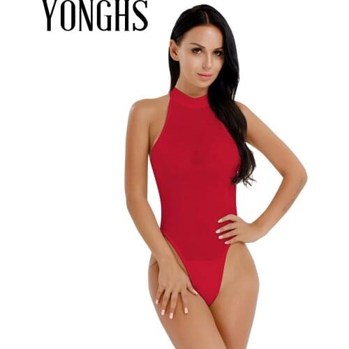 Womens Erotic Lingerie Crotchless Bodysuit Open Butt Mock Neck Back Zipper High Cut Open Crotch Thong Leotard Bodysuit Jumpsuit