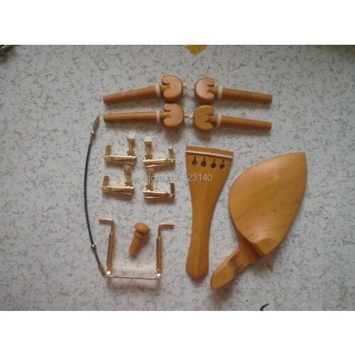 1 Set BOXWOOD Violin fitting with Gold Fine tuner,tail gut, Gold Chin rest screw all 4/4
