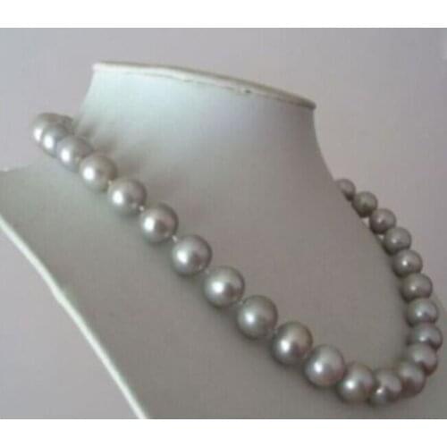 10-11MM South Sea GRAY PEARL NECKLACE 17" Factory Wholesale Price Women Gift Word Jewelry