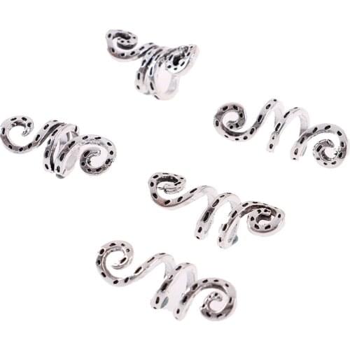 5pcs Metal Silver Viking Spiral Hair Braid Dread Beard Dreadlock Beads Rings Tube Clips For Hair Accessories
