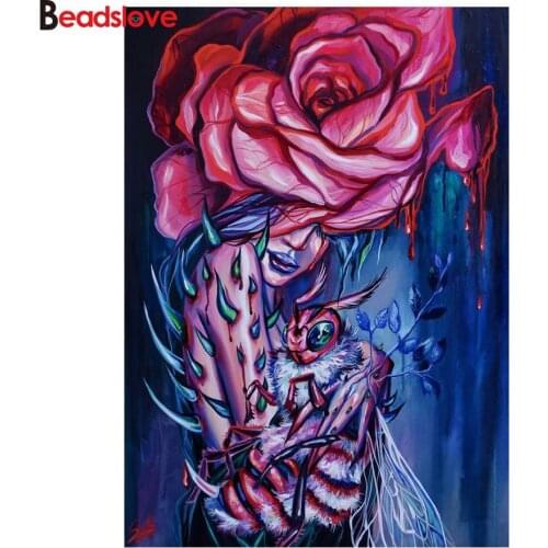 Custom photo Gothic women diamond painting crafts pictures 5d skull rose girls embroidery with rhinestones mosaic diamond art