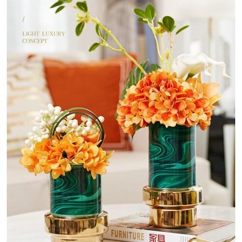 American Luxury Ceramic Vase Decoration Home Livingroom Fake Flower Pot Figurines Crafts Office Desktop Furnishing Ornaments