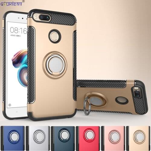 Armor Cover for Xiaomi Mi A1 Finger Ring Stand Phone Case Xiomi Xaomi Mi A 1 MiA1 XiaomiA1 Carbon Fiber Frame Shockproof Cases