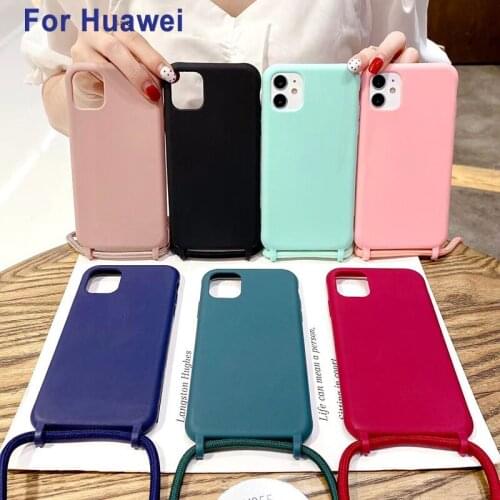 Strap Cord Necklace Phone Case For Huawei P40 Pro P40Lite Nova 6 SE Mate 30 Pro Lanyard Neck Strap Rope Cord Soft Silicone Cover