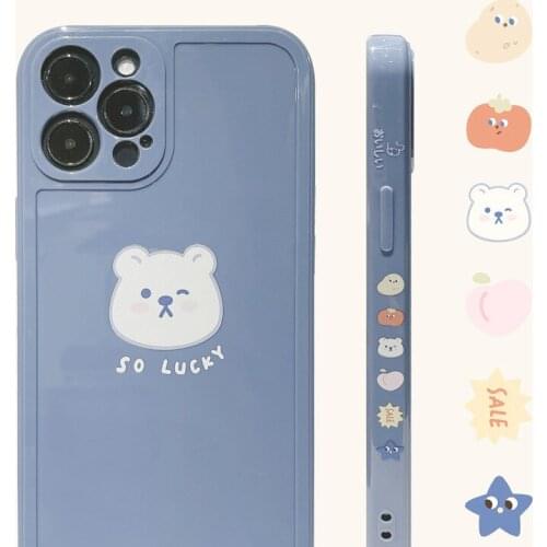 Cartoon Bear Case For iPhone 12 Pro Max Case Side Border Pattern Back Cases iPhone 11 Pro XS Max XR 7 8 Plus SE 12 Mini PC Cover