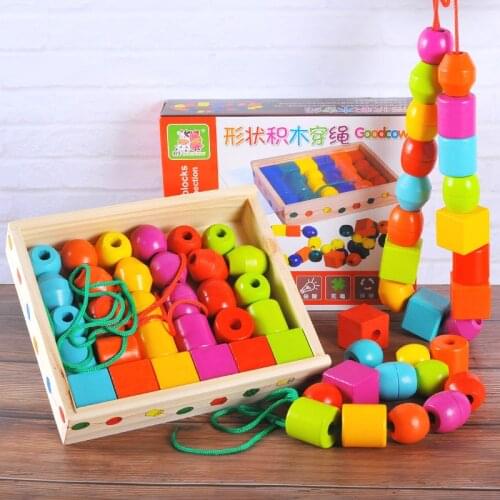 Beads Shape Threading Tangram/Jigsaw Board Wooden Toys DIY Blocks Early Educational Gift For Kids 125