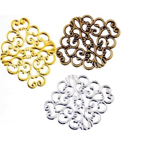MIAOCHI DIY 10Pcs Bronze/White K/Gold Metal Flowers Filigree Wraps Connectors Metal Crafts Decoration DIY Findings 37x30mm