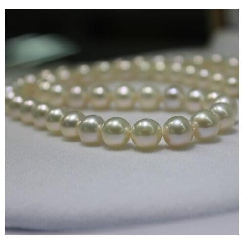 FinFine jewelry natural pearl 8-9mm True seawater pearl necklace light round 925 Silver clasp 18inch