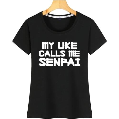 Tops T Shirt Women My Uke Calls Me Senpai Yaoi Bl Anime Gay Design Black Short Tshirt